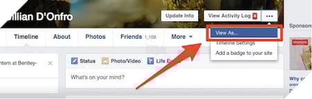 Chọn View As để kiểm tra giao diện Facebook.