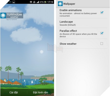 Giao diện khác nhau vào thời điểm tạnh và mưa (giữa ban đêm và ban ngày)