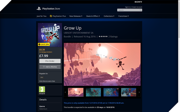 Tựa game Grow Up xuất hiện ngày phát hành trên PlayStation Store