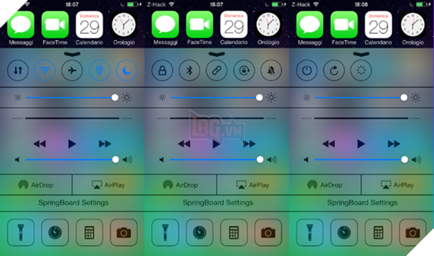 FlipControlCenter / CCQuick Pro: tweak giúp người dùng có thể tùy chỉnh Control Center. Bạn có thể thêm hoặc xóa bất cứ gì Trung tâm Kiểm soát như thêm tắt bật nhanh Dữ liệu Di động, 2G/3G, Dịch vụ định vị,...Tuy nhiên khi cài bạn nên tìm hiểu thật kỹ để tránh các ứng dụng xung đột khiến iPhone trở về trạng thái Exit Safe Mode. Ảnh :estudioiphone.com.