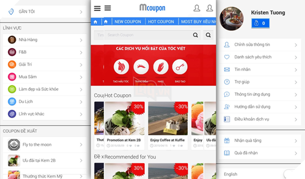 Giao diện Mcoupon thân thiện và tích hợp nhiều tính năng thú vị cho người dùng.
