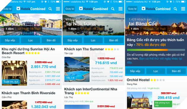  Các công cụ “Sắp xếp”, “Lọc” và “Bản đồ” sẽ giúp phái đẹp nhanh chóng tìm được khách sạn phù hợp nhất tại mọi điểm đến trong và ngoài nước.