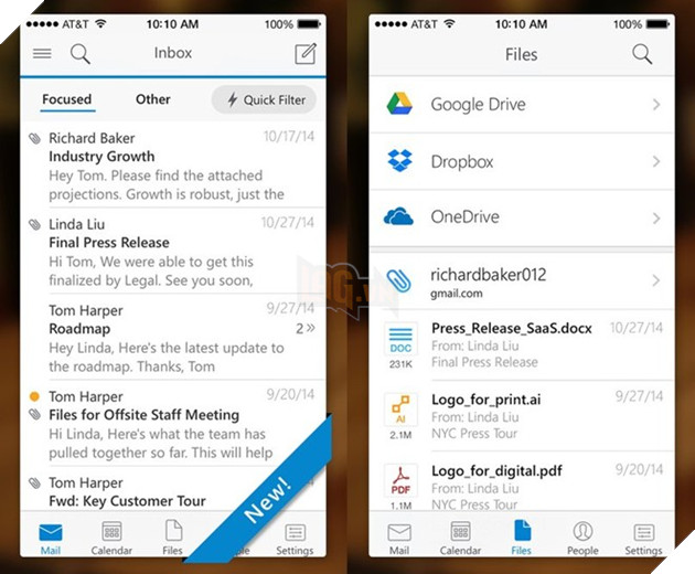 1. Outlook: Nếu bạn không thích ứng dụng Email mặc định của Apple, hãy trải nghiệm Outllook. Outlook là một sản phẩm của Microsoft, tiền thân của nó là ứng dụng email Acompli, cho phép người dùng tương tác dễ dàng với email cũng như quản lý nhiều tài khoản, xây dựng lịch trình cá nhân, đặt lịch hẹn và chia sẻ lịch hẹn với đồng nghiệp và đối tác của bạn. Ngoài ra ứng dụng còn tích hợp với các dịch vụ lưu trữ đám mây như Dropbox, OneDrive, và iCloud.