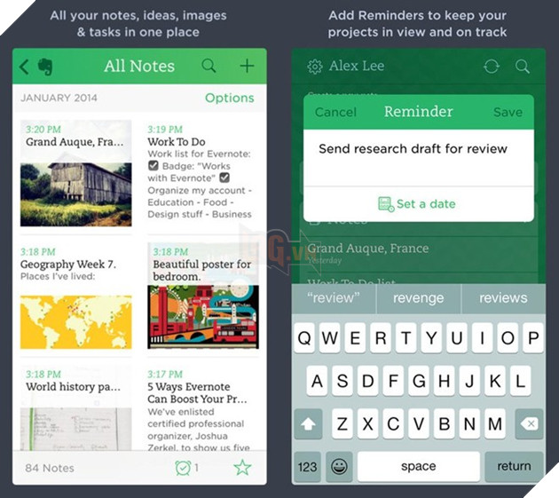 3. Evernote: Ứng dụng Ghi chú của Apple rất đơn giản, người dùng chỉ có thể tạo ghi chú bằng văn bản. Trong khi với Evernote, người dùng có thể tạo ghi chú mới rất đa dạng, từ định dạng văn bản, hình ảnh. Ghi chú trên Evernote có thế nhắc nhở người dùng về mặt thời gian. Ngoài ra, Evernote là một sản phẩm đa nền tảng, trong khi ứng dụng Ghi chú của Apple chỉ có trên các sản phẩm của Apple và iCloud nền Web.
