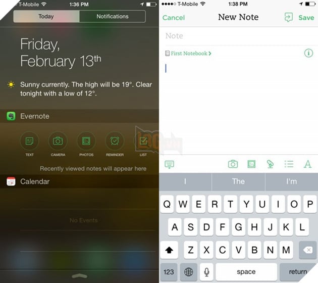 6. Evernote: Evernote là một ứng dụng ghi chú tốt nhất không chỉ trên iPhone. Người dùng dễ dàng tạo ghi chú từ âm thanh, hình ảnh, văn bản,… Không những thế, giờ việc ghi chú còn dễ dàng hơn khi người dùng chỉ cần kéo Trung tâm Thông báo xuống và lựa chọn loại ghi chú cần tạo.