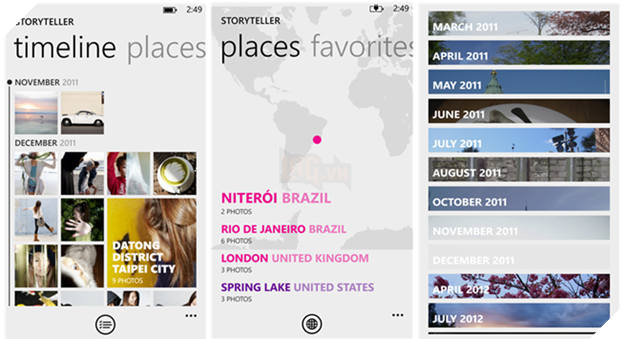  Lumia Storyteller là ứng dụng cho phép người dùng xem lại toàn bộ ảnh trong nhóm sẵn có trên điện thoại với nhạc nền tùy chọn.