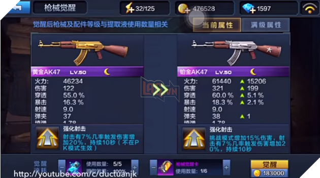 Nâng cấp AK47 Gold lên AK47 Bạch Kim