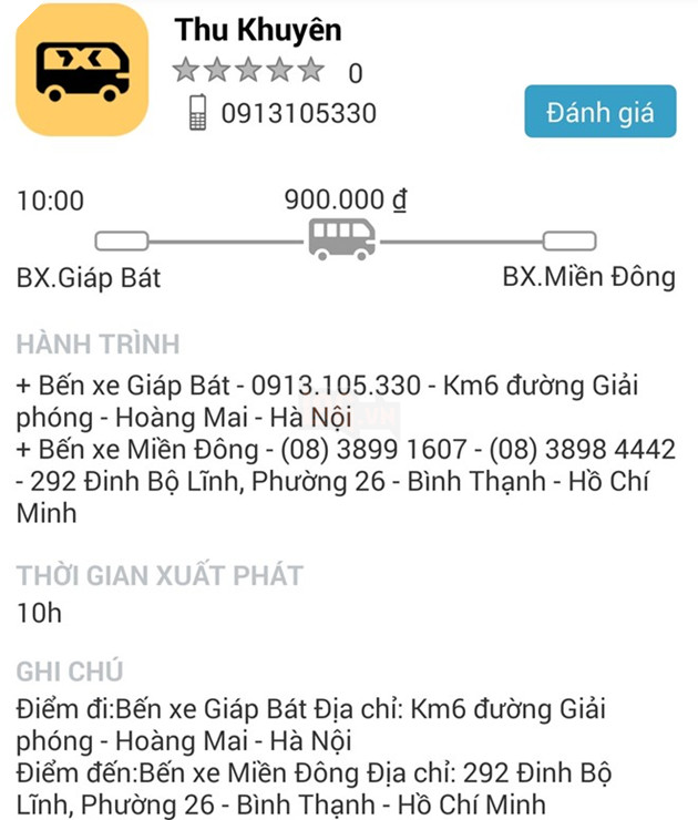 Thông tin cụ thể về từng chuyến xe được cập nhật.