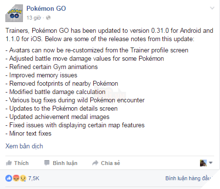 Pokemon GO cập nhật phiên bản với nhiều tính năng mới