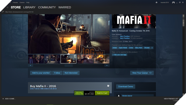 Mua Mafia II ngay hôm nay hoặc ngày mai với giá cực thấp