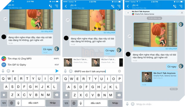 Tìm và gửi nhanh nhạc MP3, ảnh GIF đã mở cho user Zalo trên iOS