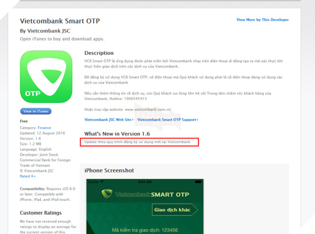 Sau sự cố, Vietcombank ngay lập tức ra bản nâng cấp SmartOTP cho iOS
