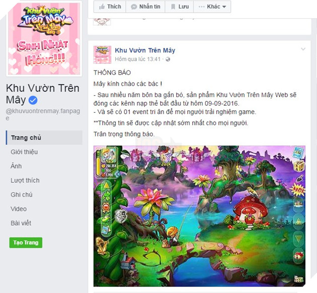 Khu vườn trên mây đóng cửa