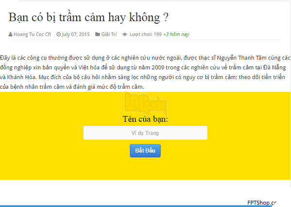Cách sử dụng ứng dụng Bạn có trầm cảm hay không