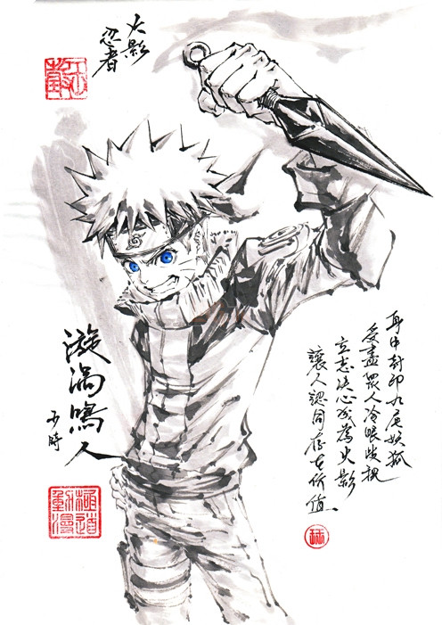 Bộ tranh "thủy mặc" độc nhất vô nhị về các nhân vật trong anime và game