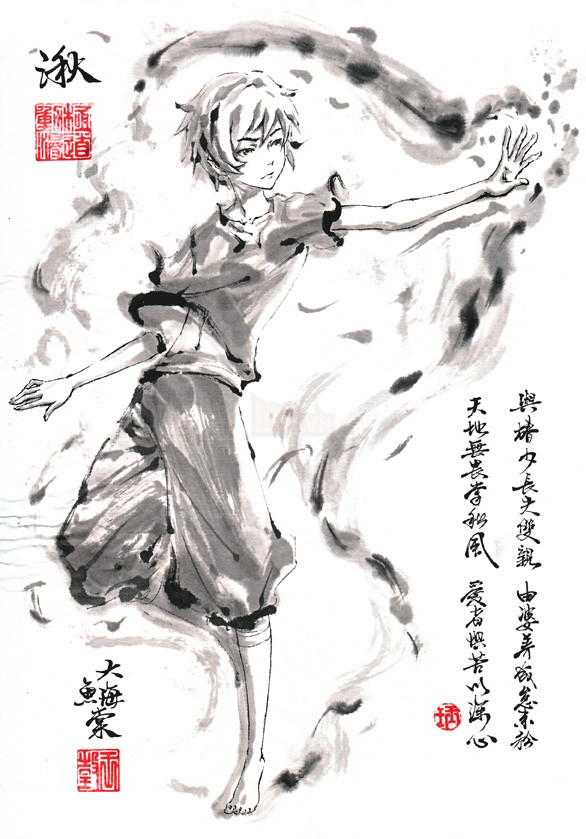 Bộ tranh "thủy mặc" độc nhất vô nhị về các nhân vật trong anime và game