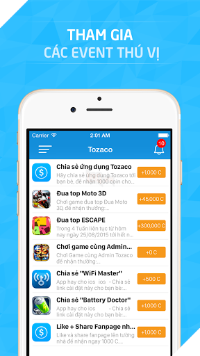 Tozaco - kiếm tiền online trên di động thật dễ dàng. 