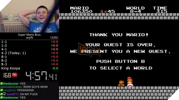 Game thủ phá kỉ lục thế giới với thời gian hoàn thành game Mario chỉ dưới 5 phút
