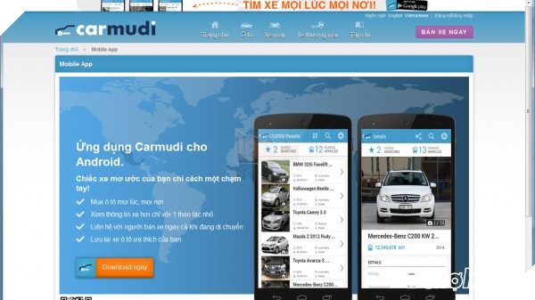 Ứng dụng Carmudi: phân loại xe hơi chuyên nghiệp
