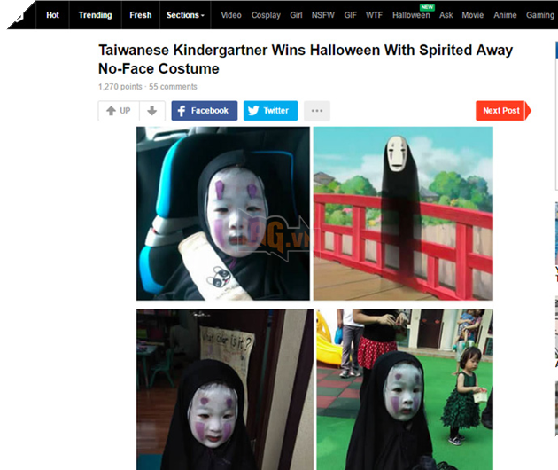 Cô bé cosplay Vô Diện tiếp tục gây sốt trên cộng đồng 9Gag