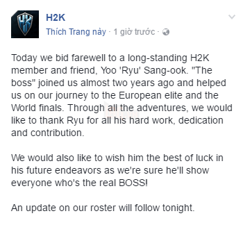 Photo of H2K Gaming từ giã Ryu, chào đón Febiven trở về