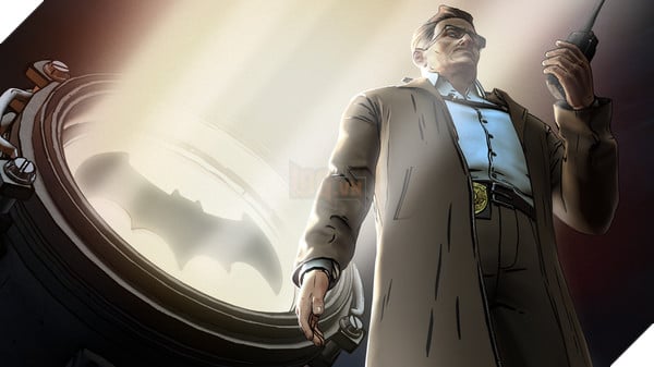 
Cảnh sát trưởng Gordon bên chiếc đèn tín hiệu cầu cứu Batman quen thuộc.

