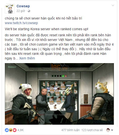 Cowsep rời khỏi máy chủ Việt Nam