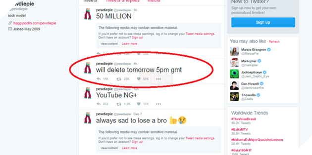 
Thông báo khẳng định sẽ xóa kênh của PewDiePie.
