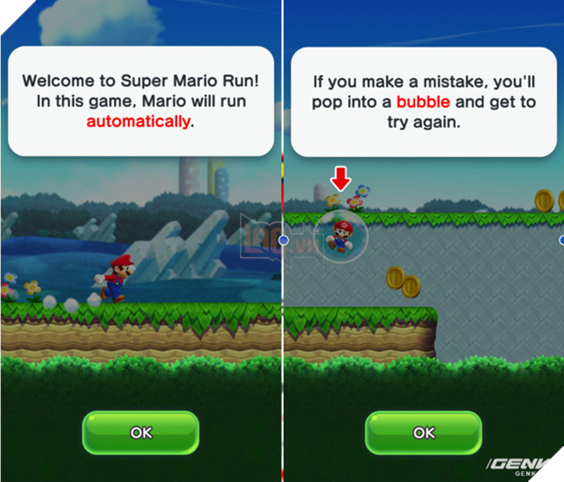 
Chỉ cần chạy và chạy, nếu rơi xuống hố hay bị cây ăn thịt thì Mario vẫn sẽ hồi sinh.
