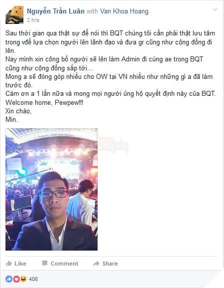 PewPew sẽ tham gia vào Ban Quản Trị của cộng đồng Overwatch lớn nhất Việt Nam 2