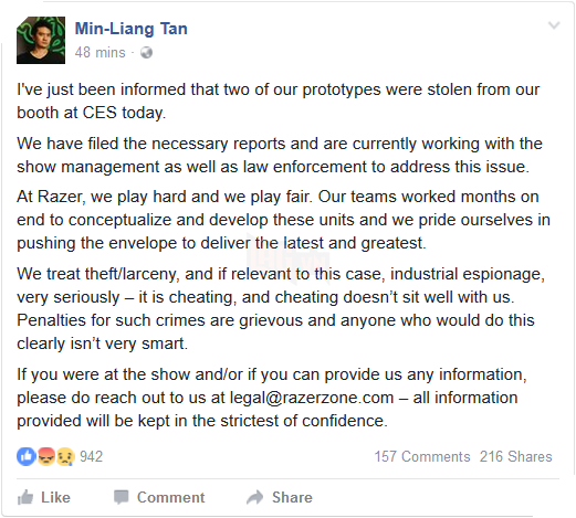 Lần đầu tiên trong lịch sử CES, một gian hàng bị trộm mất đồ, nạn nhân chính là Razer 2