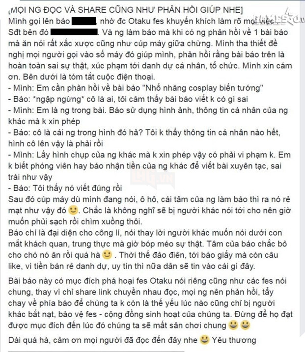 Cộng đồng cosplay phẫn nộ với bài báo chỉ trích sai sự thật về lễ hội Otaku Fes 3