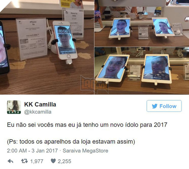 Xuất hiện thánh lầy 2017: vào cửa hàng điện thoại đổi hàng loạt hình nền gốc thành ảnh selfie của mình - Ảnh 1.