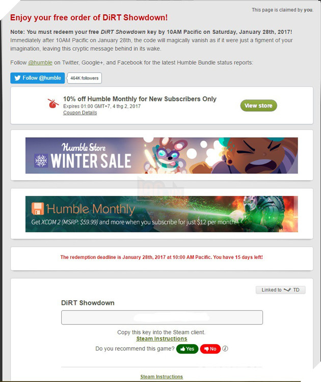 Hướng dẫn nhận miễn phí game đua xe Dirt: Showdown