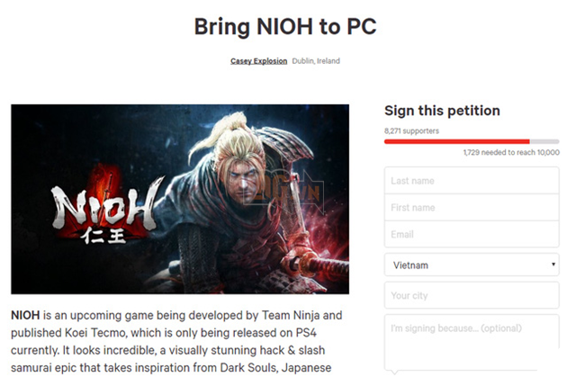 Ghen tị với PS4, hàng nghìn game thủ đã ký đơn kiến nghị mang Nioh lên PC