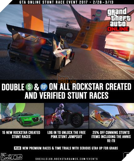 GTA V Online cập nhật miễn phí, bổ sung thêm 15 màn đua nhào lộn mới cùng nhiều thứ khác