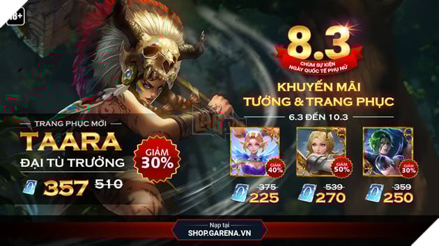 Liên Quân Mobile: Chào mừng 8/3 với đợt khuyến mãi Taara Đại Tù Trưởng và các trang phục nữ khác