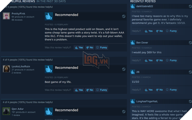 
Phần đánh giá của người dùng trên Steam là một nguồn tham khảo rất tốt về chất lượng game.
