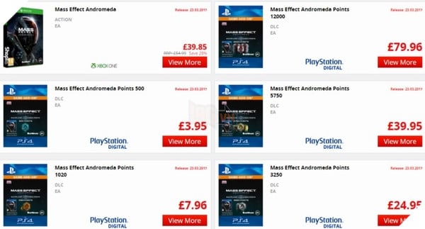 Mass Effect: Andromeda - Tiết lộ mức giá mua bán trong game