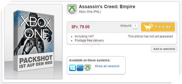 
Thông tin về Assassins Creed: Empire trên trang web của World of Games.
