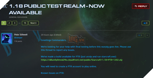 
Thông báo trên diễn đàn Battle.net về phiên bản miễn phí của StarCraft.
