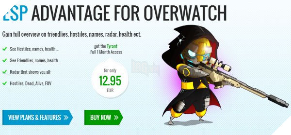 
Quảng cáo phần mềm hack Overwatch do công ty Bossland phát triển và bán cho những game thủ xấu tính
