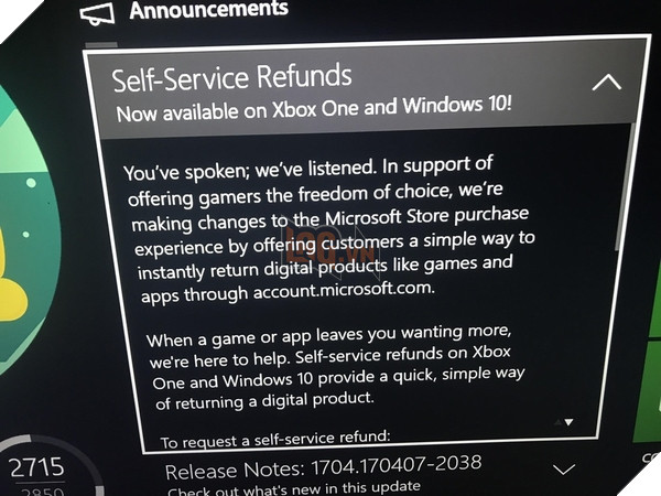 Microsoft cung cấp tính năng hoàn tiền khi mua game trực tuyến