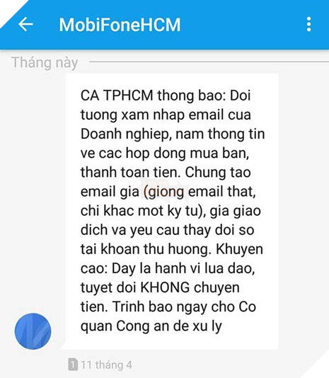 
Công an TP.HCM đã gửi tin nhắn khuyến cáo người dân nên cẩn thận khi chuyển tiền cho tài khoản khác.

