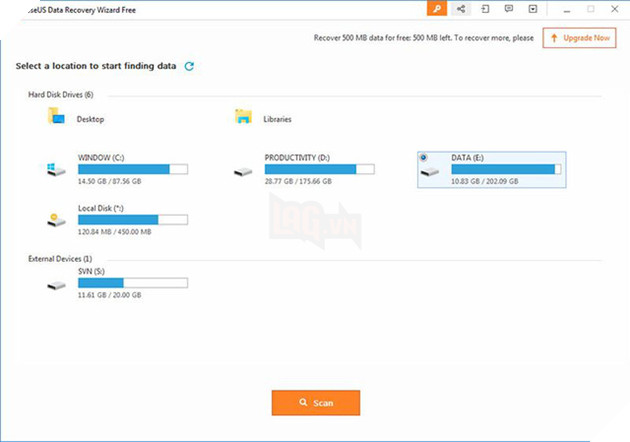 Giao diện EaseUS Data Recovery Wizard
