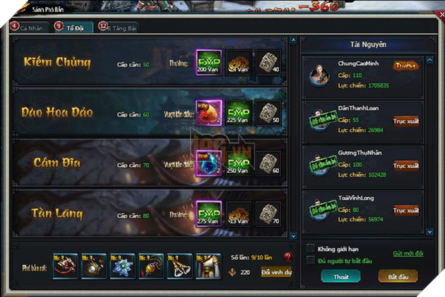 Tham gia phó bản Kiếm Chủng