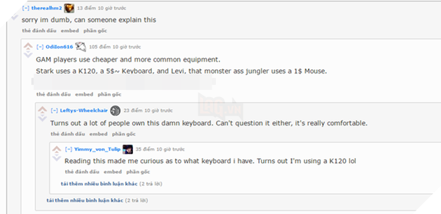 
Stark sử dụng K120, giá khoảng 5 USD, và con quái vật Levi sử dụng chuột giá chỉ 1 USD - Một fan hâm mộ nước ngoài bình luận
