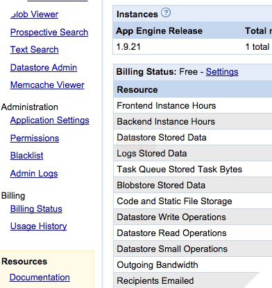
Giao diện cũ của bảng điều khiển App Engine
