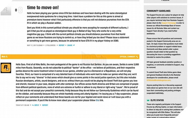 Phản hồi của Rockstar với nữ game thủ trên