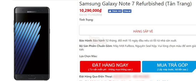 Một địa chỉ cho nhận đặt trước Note7 tân trang